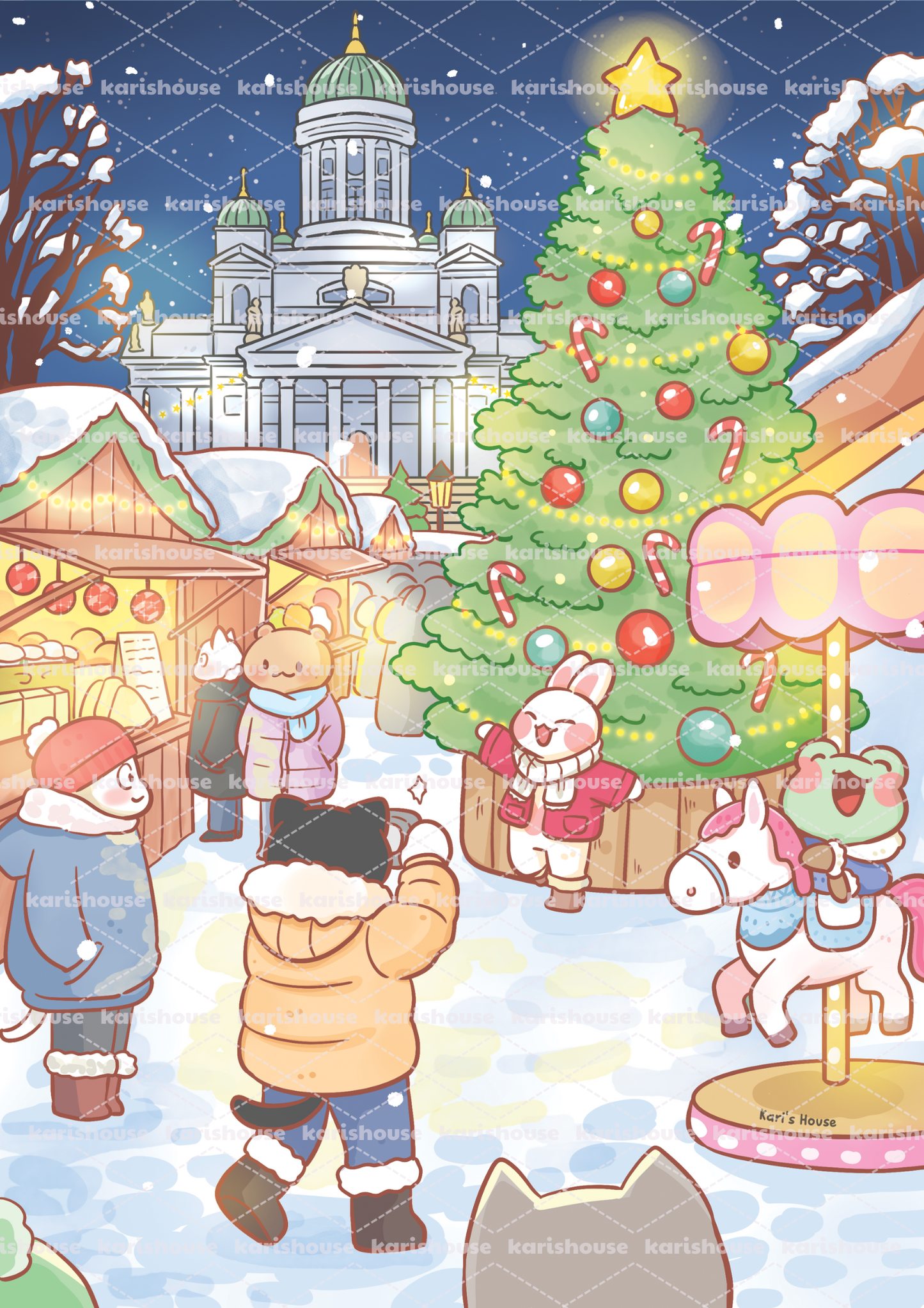 Xmas Market Postcard