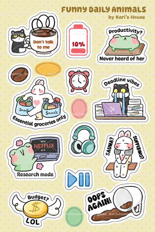 Funny Daily Animals Sticker Sheet