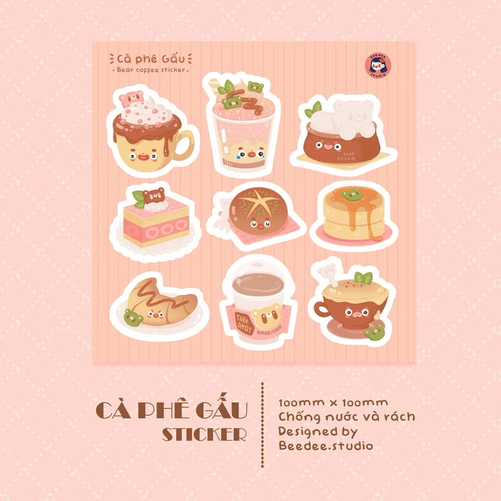 Coffee Bear Sticker Sheet - Bee Dee Studio