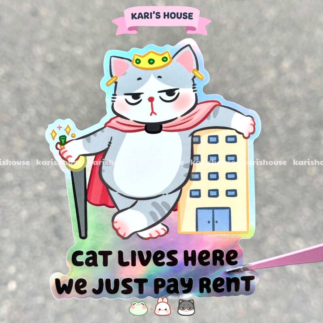 Cat Lives Here - Door Sticker
