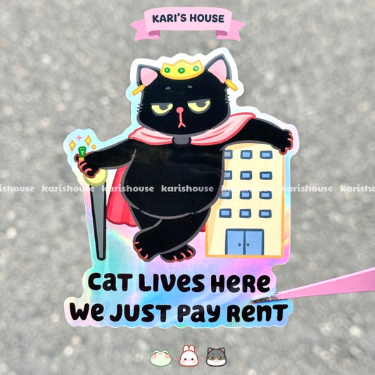 Cat Lives Here - Door Sticker