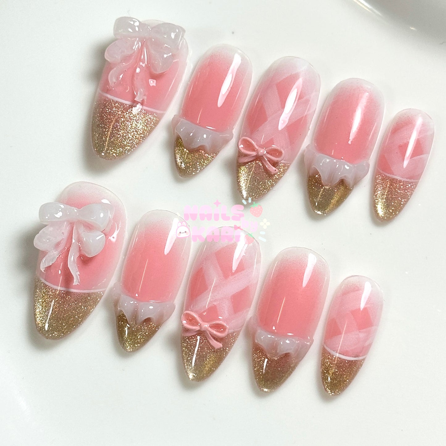 Golden Pink Bow Press-On Nail