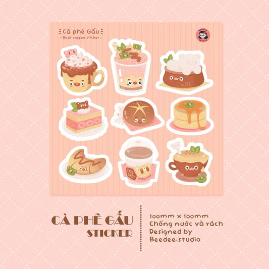 Coffee Bear Sticker Sheet - Bee Dee Studio