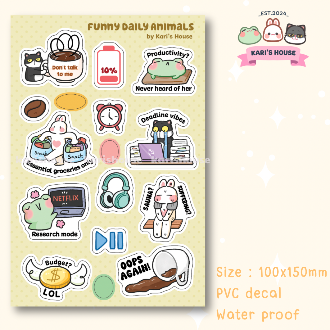 Funny Daily Animals Sticker Sheet
