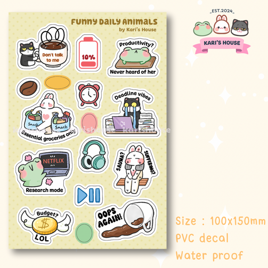 Funny Daily Animals Sticker Sheet