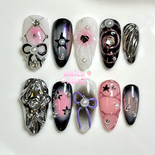 Black Pink Area Press-On Nail