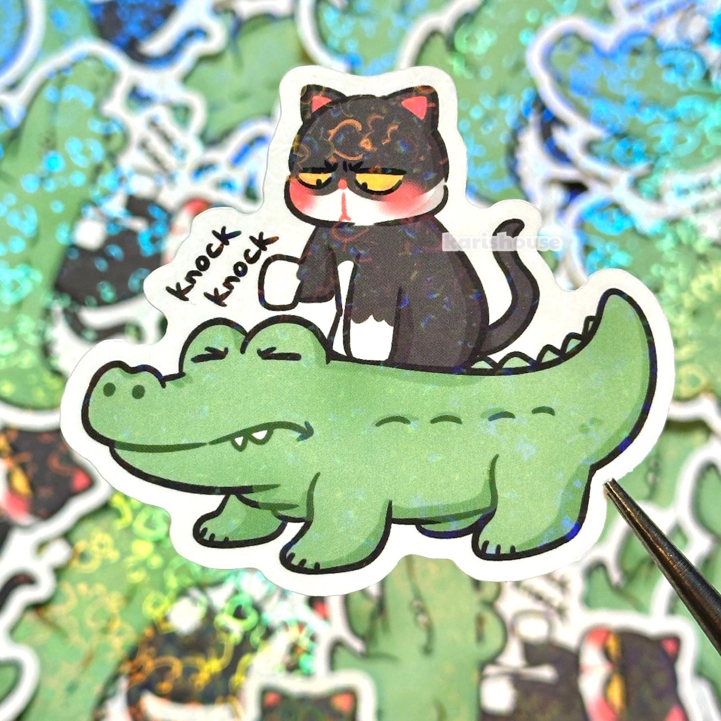 Cat Knock Knock Sticker Die Cut