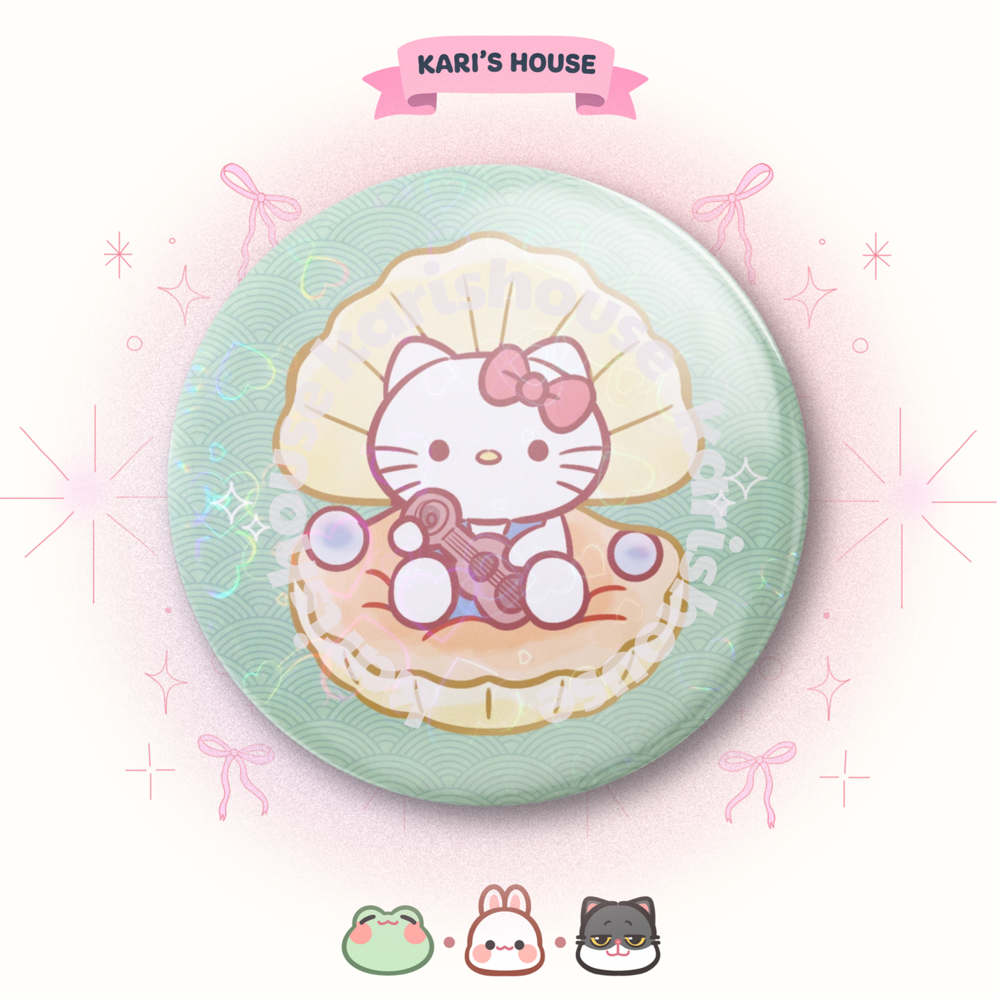 Kitty In Shell Badge/Button Pin