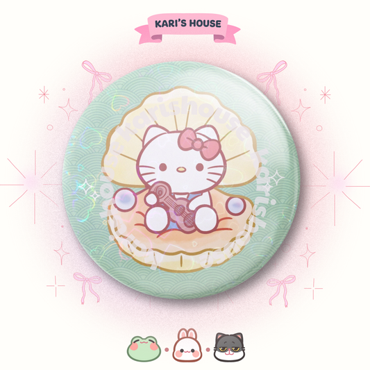 Kitty In Shell Badge/Button Pin